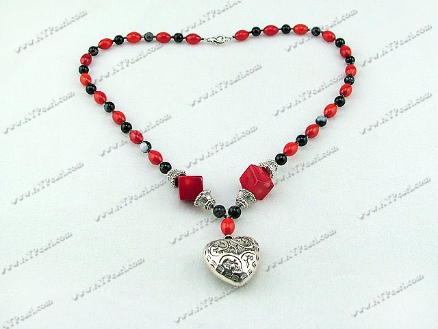 coral black agate necklace