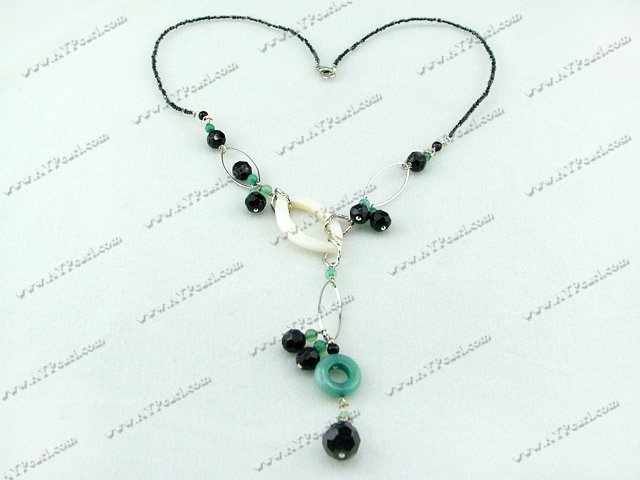 black crystal blue jade shell necklace
