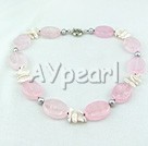 Wholesale Gemstone Jewelry-biwa pearl rose quartz necklace
