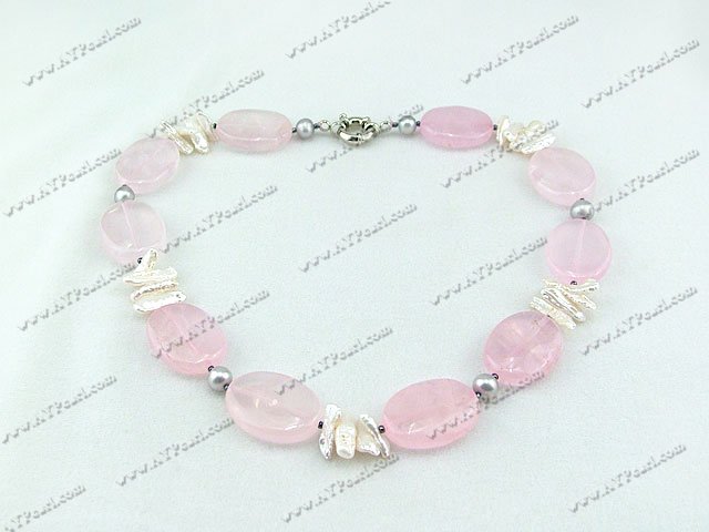 perle biwa Collier quartz rose