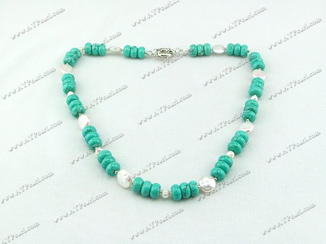 coin pearl turquoise necklace