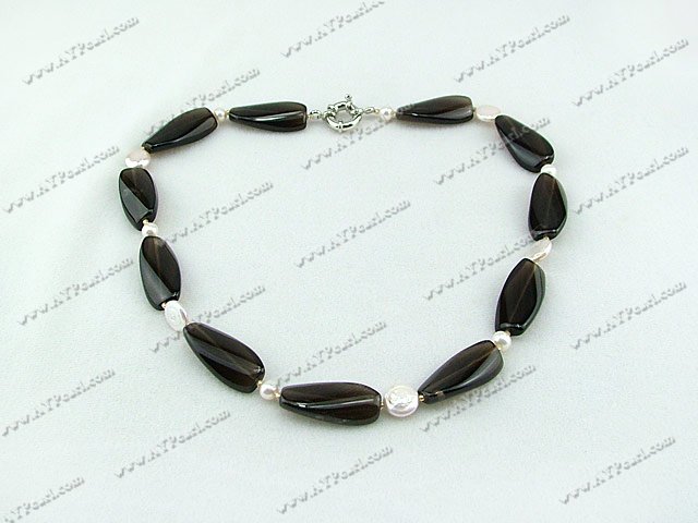 coin pearl smoky quartz necklace