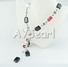 Pearl coral black agate necklace