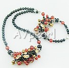 Wholesale Gemstone Necklace-Pearl black and red agate set 