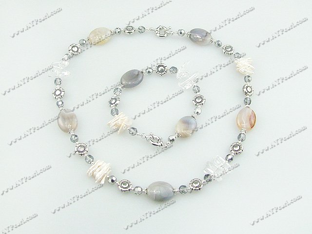 Coin pearl crystal agate set