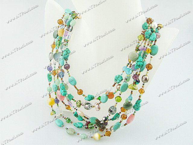 Turquoise multistone crystal necklace