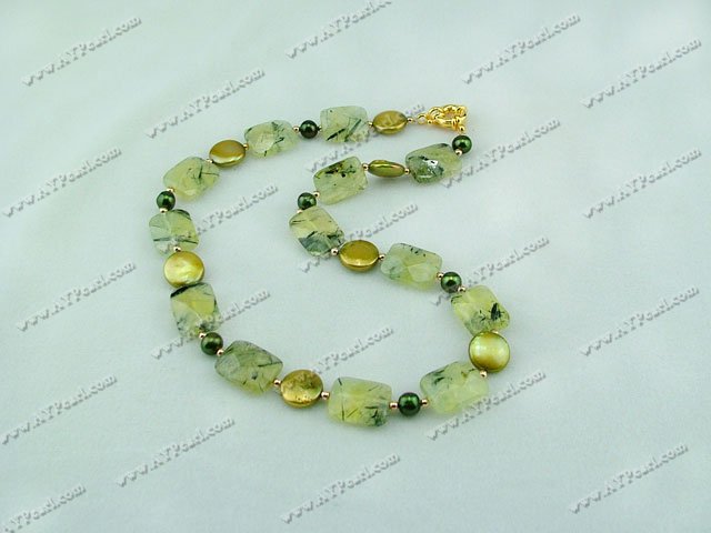 pearl faceted green rutilated quartz necklace
