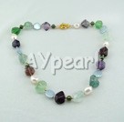 coin pearl rainbow fluorite necklace