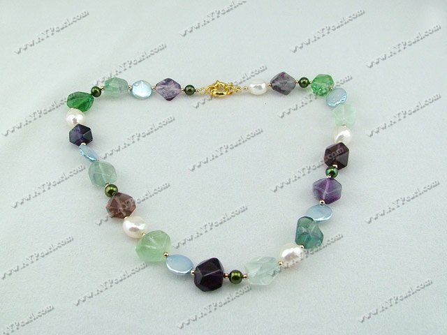 coin pearl rainbow fluorite necklace