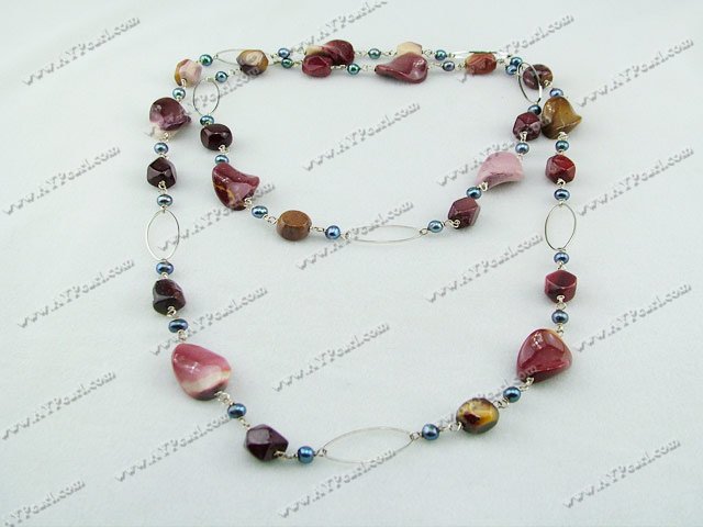 Pearl silver leaf agate necklace 