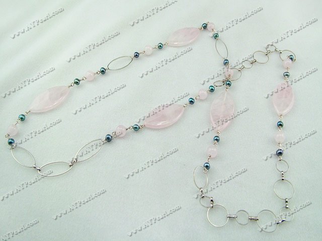 black pearl rose quartz necklace
