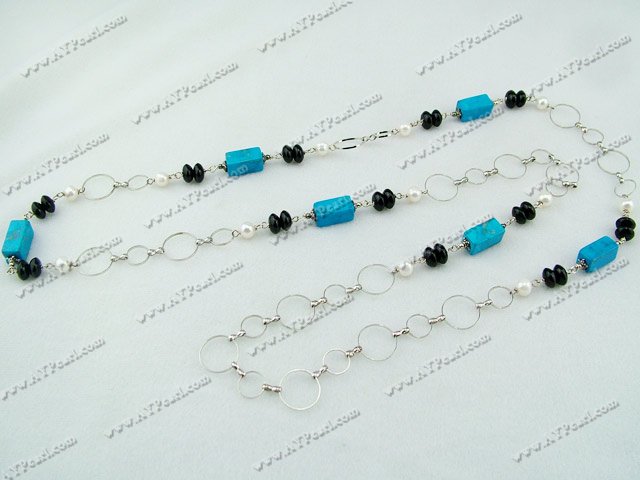 pearl svart agat blå turkos halsband