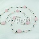 Wholesale Gemstone Jewelry-black pearl rose quartz necklace