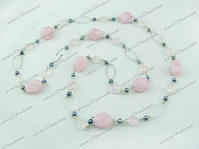 black pearl rose quartz necklace