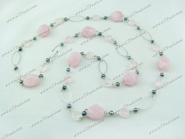 black pearl rose quartz necklace