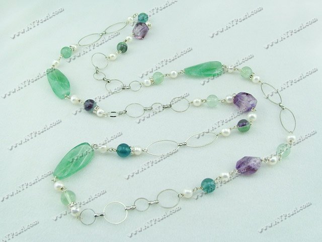 pearl rainbow fluorite necklace