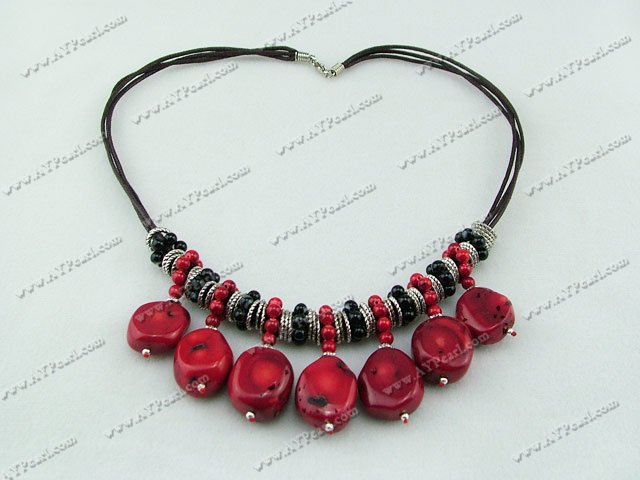 coral black stone necklace