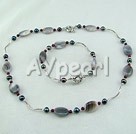 Wholesale Gemstone Necklace-pearl garnet gray agate set