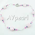 Wholesale Gemstone Necklace-Austrian crystal pearl rose quartz necklace