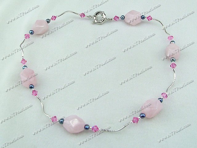 Austrian crystal pearl rose quartz necklace