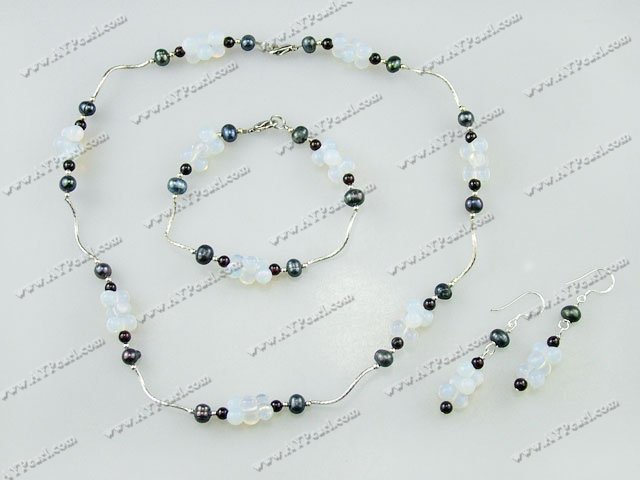 garnet pearl opal crystal set