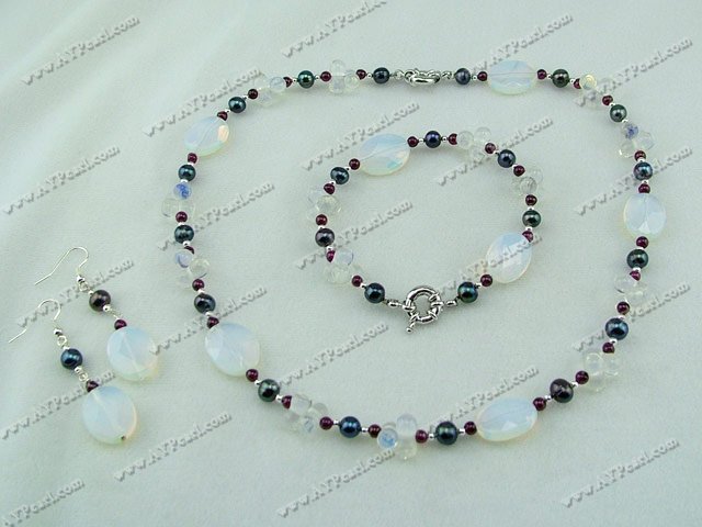 garnet pearl opal crystal sets