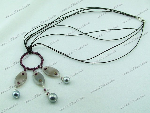 garnet gray agate seashell beads necklace
