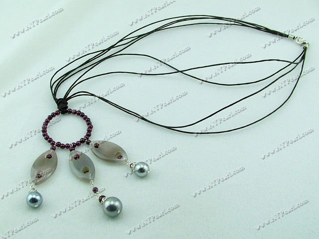 grenat coquillage gris agate perles collier