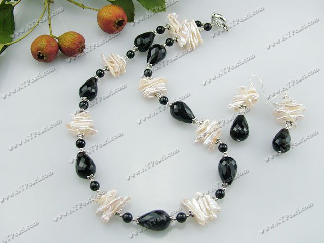 pearl black agate crystal set