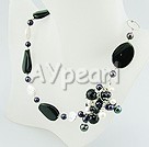 Wholesale Gemstone Necklace-pearl black agate necklace