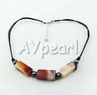 Wholesale Gemstone Jewelry-crystallized agate black pearl necklace