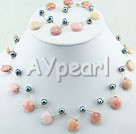 Wholesale Gemstone Jewelry-black pearl pink opal set