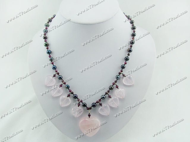 black pearl garnet rose quartz necklace 
