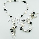 pearl white crystal black agate set