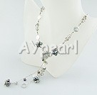 Button pearl and crytal necklace