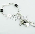 pearl svart agat armband