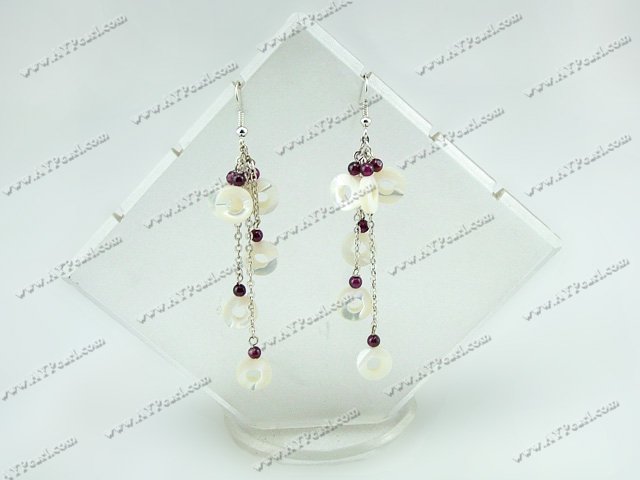 garnet white lip shell earrings