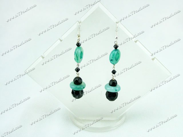 black crystal blue jade earrings
