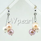 three color pearl earrings