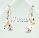 three color pearl earrings