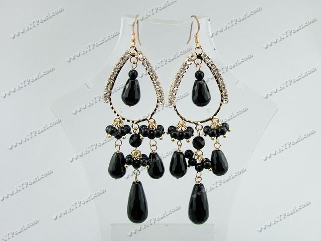 rhinestone black agate earrings