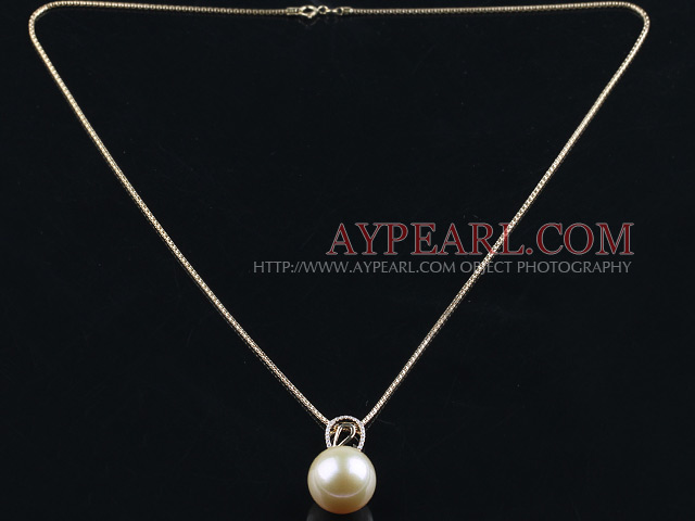 Champagne Color Tahitian Pearl Pendant With 18K Gold Chain and Diamond