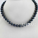 A grade stunning 15.7 inches 10-11mm black color round pearl necklace