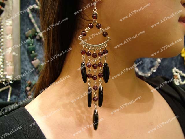 Boucles d'oreilles grenat agate noire