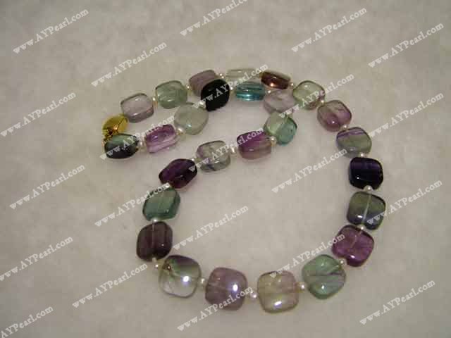 Rainbow fluorite pearl necklace