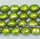 Freshwater pearl beads, dyed green, 8-9mm baroque. Sold per 15-inch strand.
