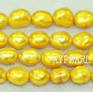 Freshwater pearl beads, dyed yellow, 8-9mm baroque. Sold per 15-inch strand.