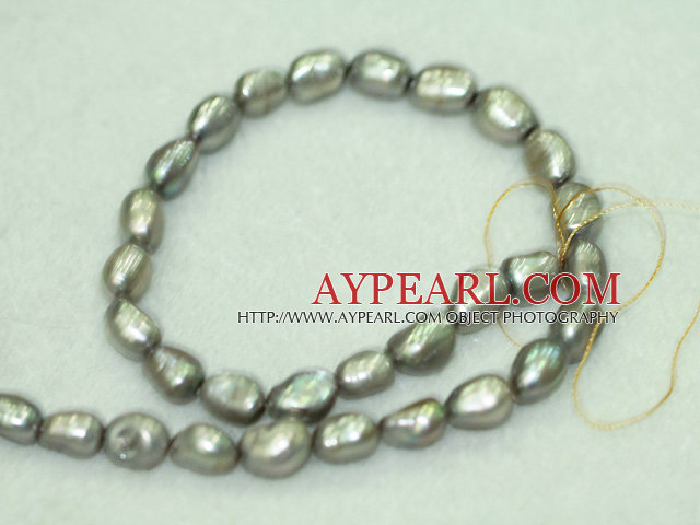 Freshwater pearl beads, dyed gray with green, 8-9mm baroque. Sold per 15-inch strand.