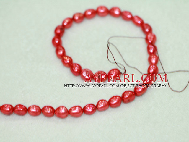 Freshwater pearl beads, dyed red, 8-9mm baroque. Sold per 15-inch strand.