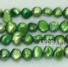 Freshwater pearl beads, dyed green, 5-6mm potato. Sold per 14-inch strand.